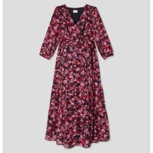 Isabel Maternity 3/4 Sleeve Tiered Chiffon Maxi Dress Pink Floral Small